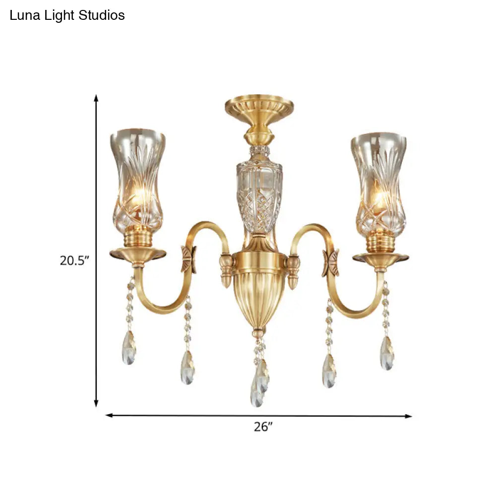 Modern Prismatic Crystal Pendant Chandelier For Living Room 3-Head Gold Lighting Fixture