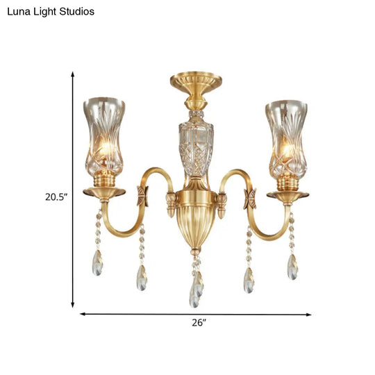 Modern Prismatic Crystal Pendant Chandelier For Living Room 3-Head Gold Lighting Fixture