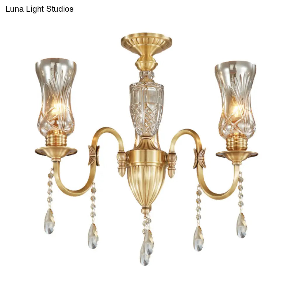 Prismatic Crystal Pendant Chandelier - Modern Gold 3-Head Lighting Fixture For Living Room