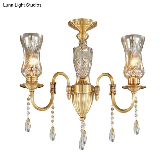 Prismatic Crystal Pendant Chandelier - Modern Gold 3-Head Lighting Fixture For Living Room