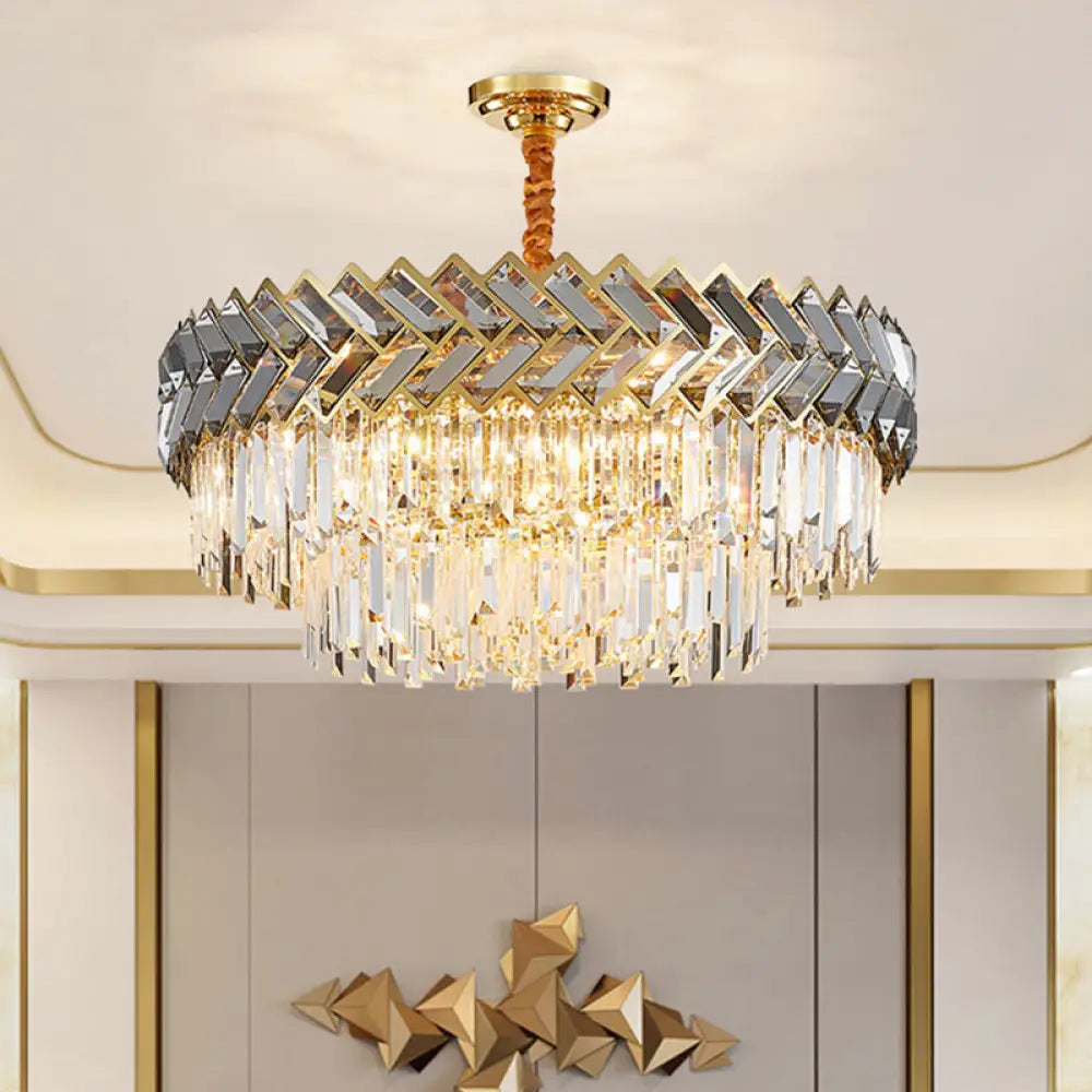 Prismatic Crystal Round Chandelier Light - Stylish Stainless-Steel Suspension Lighting For Living