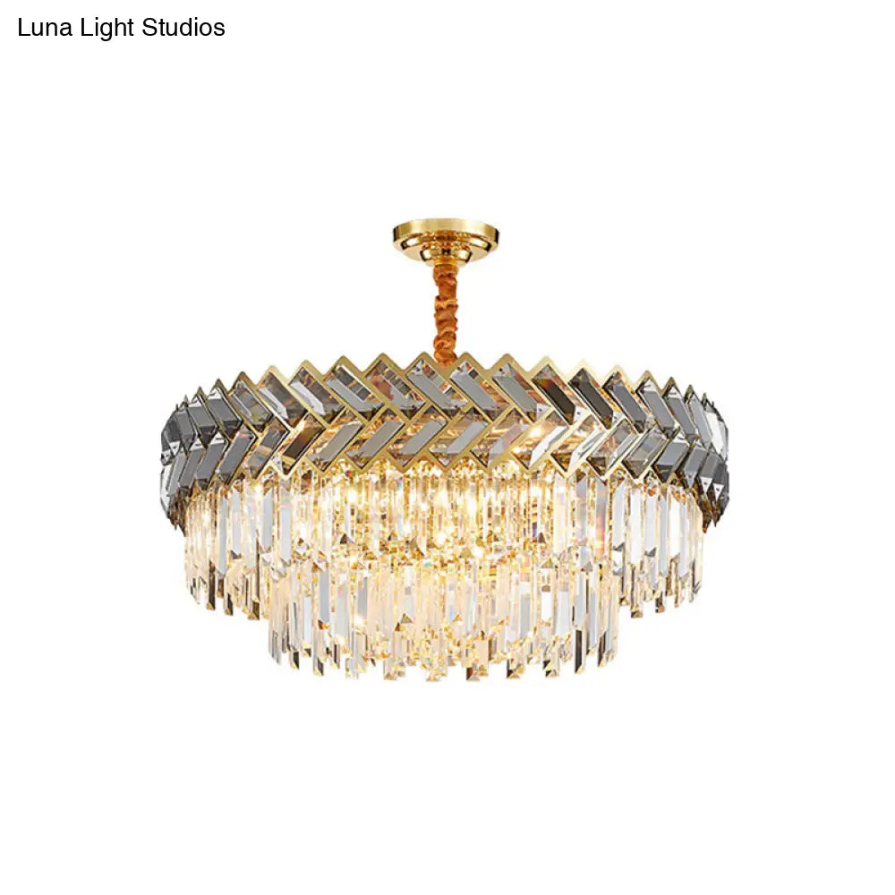 Prismatic Crystal Round Chandelier Light - Stylish Stainless-Steel Suspension Lighting For Living