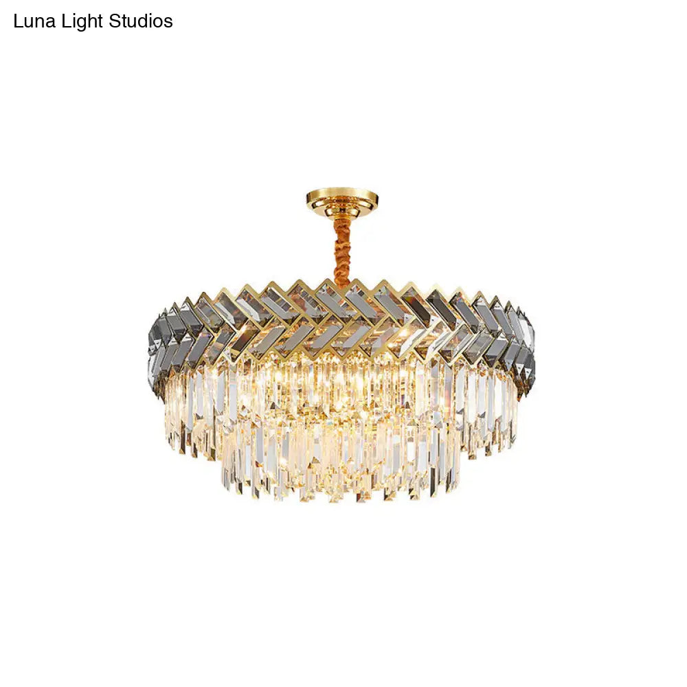 Prismatic Crystal Round Chandelier Light - Stylish Stainless-Steel Suspension Lighting For Living