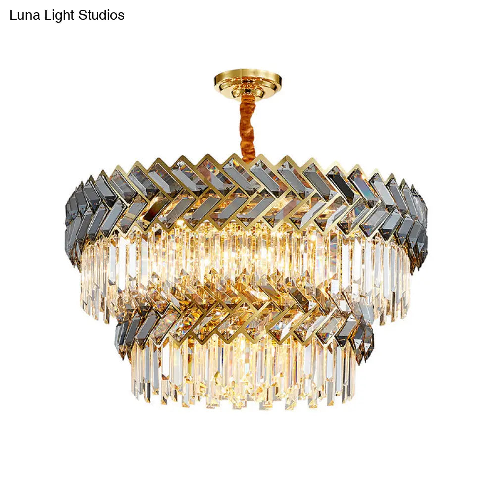 Prismatic Crystal Round Chandelier Light - Stylish Stainless-Steel Suspension Lighting For Living