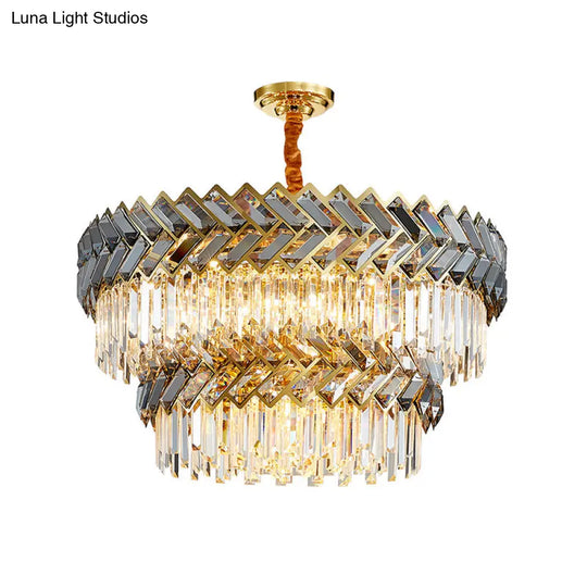 Prismatic Crystal Round Chandelier Light - Stylish Stainless-Steel Suspension Lighting For Living