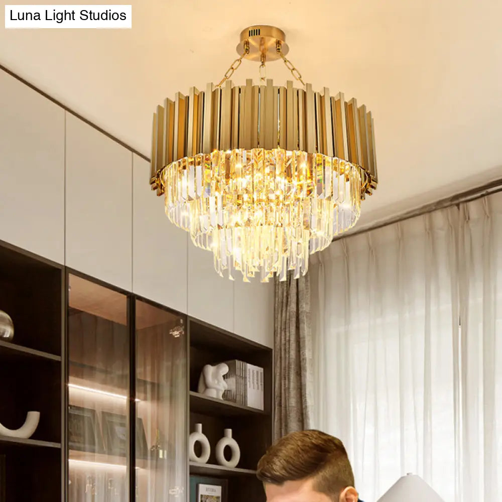 Prismatic Crystal Semi Flush Ceiling Chandelier In Modern Gold Finish - Dining Room Design