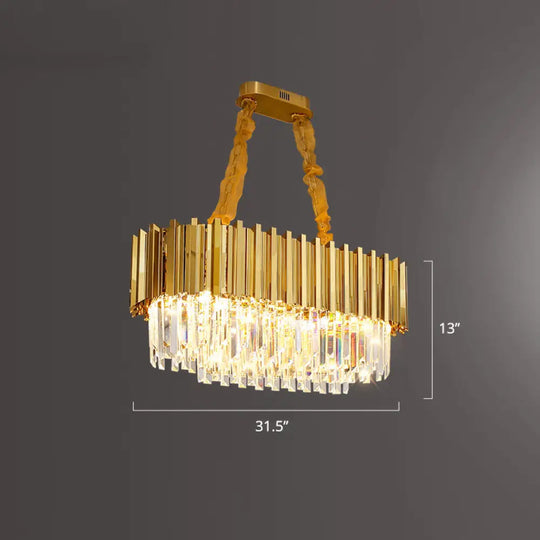 Prismatic Crystal Semi Flush Ceiling Chandelier In Modern Gold Finish - Dining Room Design / 31.5