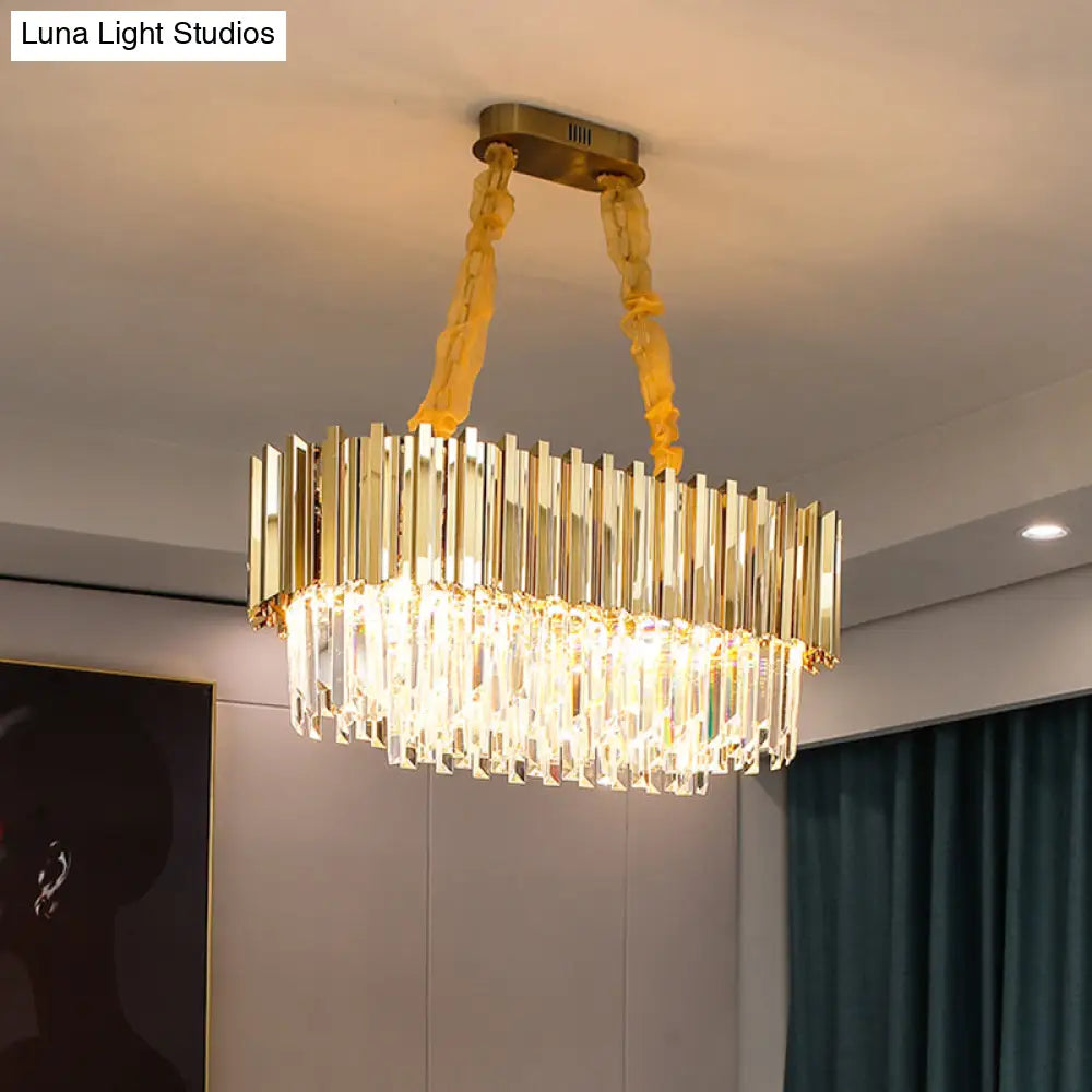 Prismatic Crystal Semi Flush Ceiling Chandelier In Modern Gold Finish - Dining Room Design