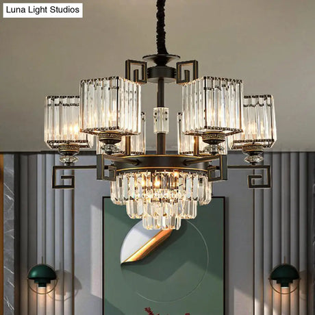 Prismatic Crystal Vintage Square Chandelier In Black - Ceiling Suspension Lamp