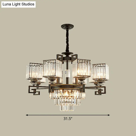 Prismatic Crystal Vintage Square Chandelier In Black - Ceiling Suspension Lamp