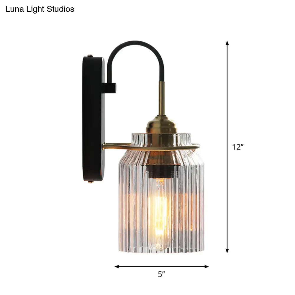 Prismatic Glass Can Sconce Farmhouse Wall Mount Light With Bedside Bulb In Black