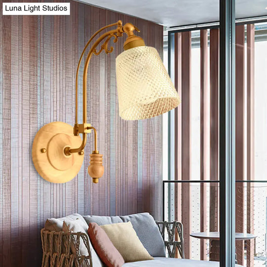 Prismatic Glass Cone Sconce Lamp - Brass Wall Lighting Fixture With Curved Arm