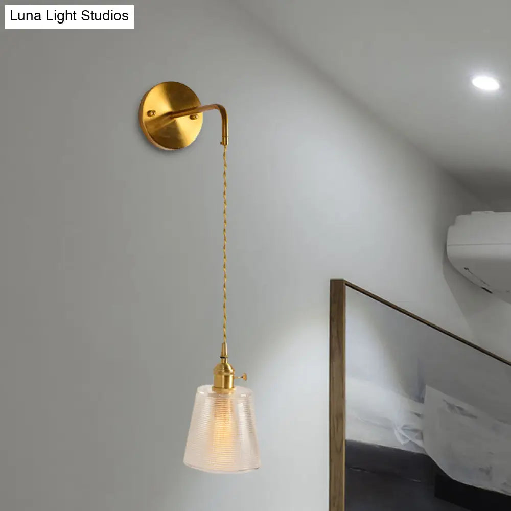 Prismatic Glass Gold Wall Sconce Led Light Fixture - Traditional Cylinder/Barrel/Flower Design