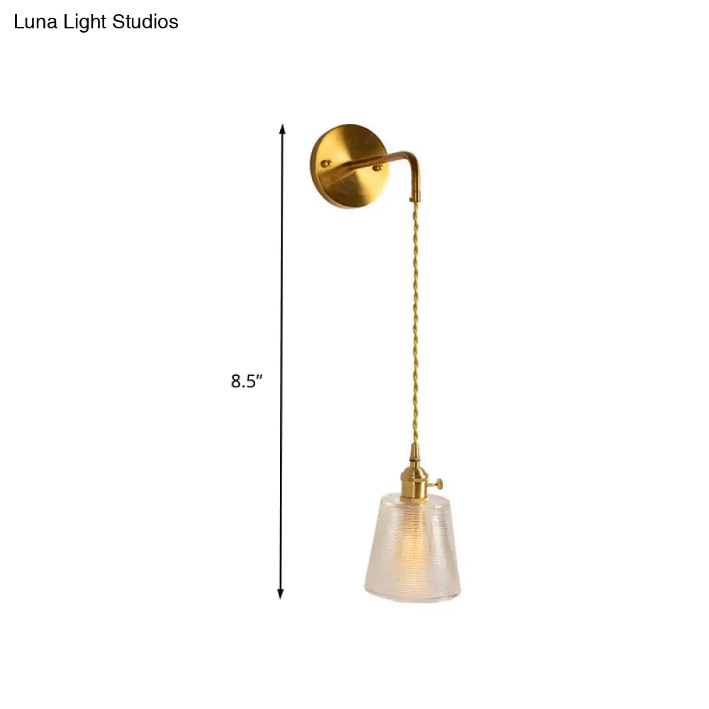 Prismatic Glass Gold Wall Sconce Led Light Fixture - Traditional Cylinder/Barrel/Flower Design