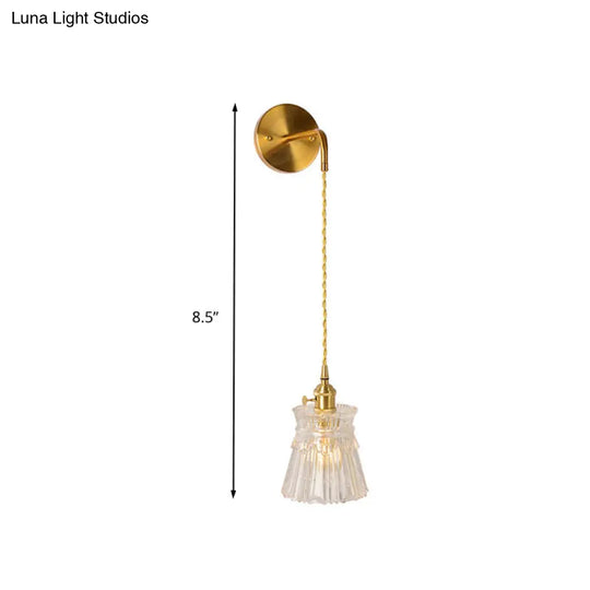 Prismatic Glass Gold Wall Sconce Led Light Fixture - Traditional Cylinder/Barrel/Flower Design