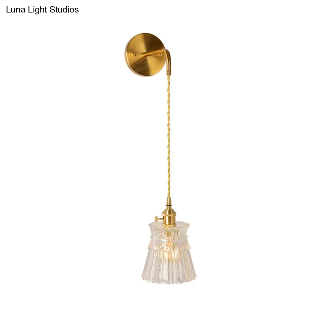 Prismatic Glass Gold Wall Sconce Led Light Fixture - Traditional Cylinder/Barrel/Flower Design