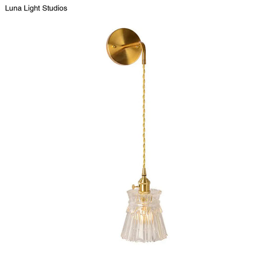 Prismatic Glass Gold Wall Sconce Led Light Fixture - Traditional Cylinder/Barrel/Flower Design