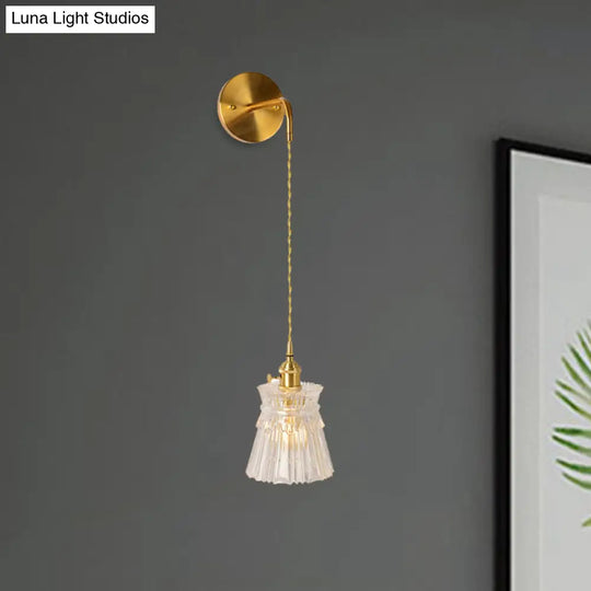 Prismatic Glass Gold Wall Sconce Led Light Fixture - Traditional Cylinder/Barrel/Flower Design