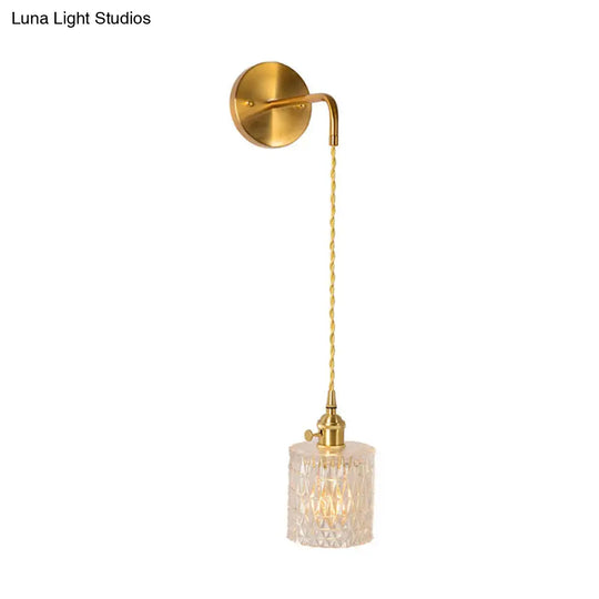 Prismatic Glass Gold Wall Sconce Led Light Fixture - Traditional Cylinder/Barrel/Flower Design