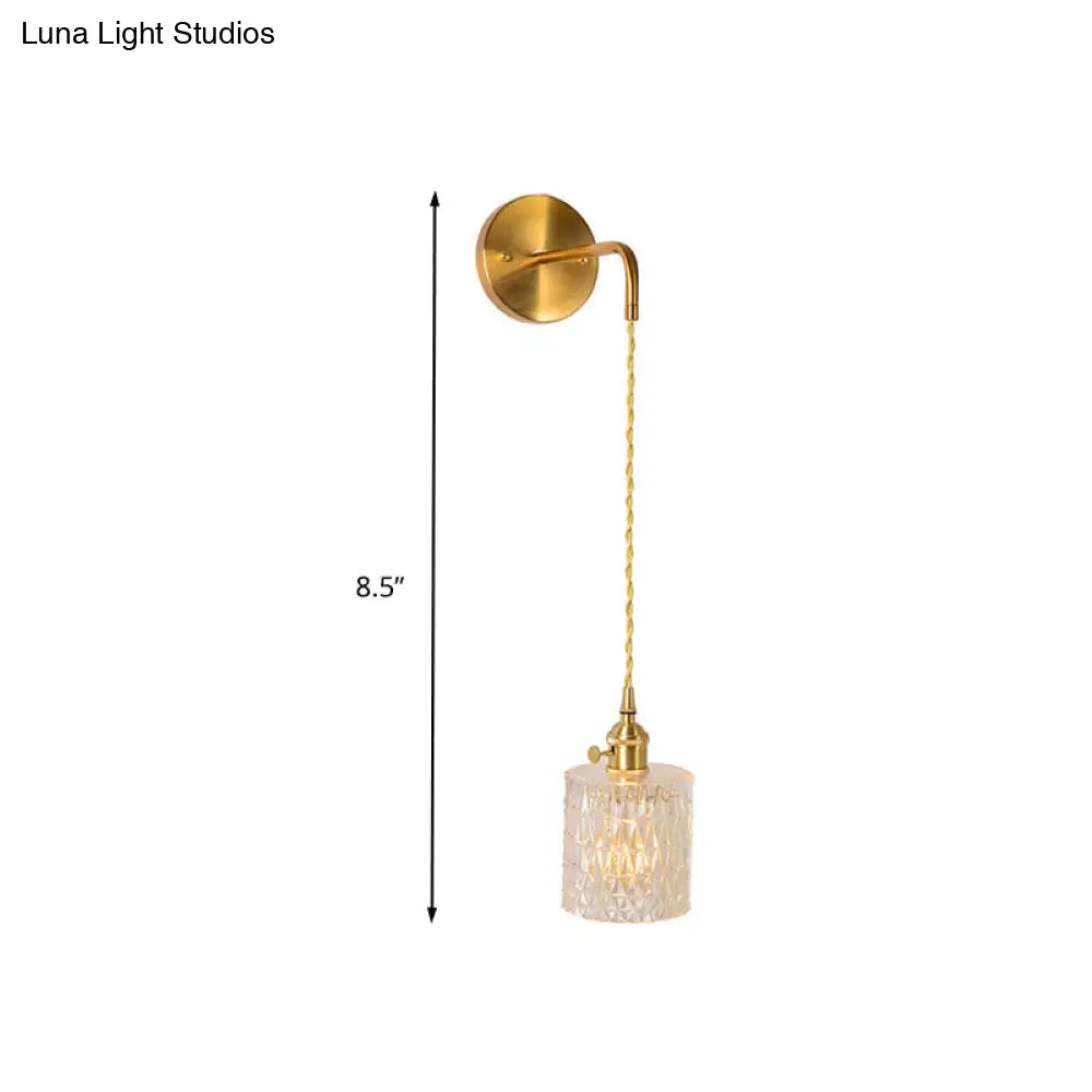 Prismatic Glass Gold Wall Sconce Led Light Fixture - Traditional Cylinder/Barrel/Flower Design