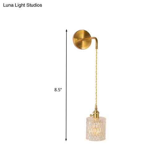 Prismatic Glass Gold Wall Sconce Led Light Fixture - Traditional Cylinder/Barrel/Flower Design