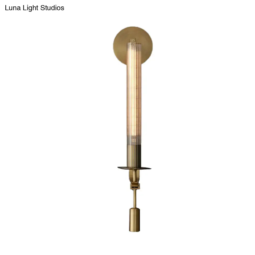 Prismatic Glass Led Bathroom Wall Lamp In Brass - Traditional Cylindrical Design