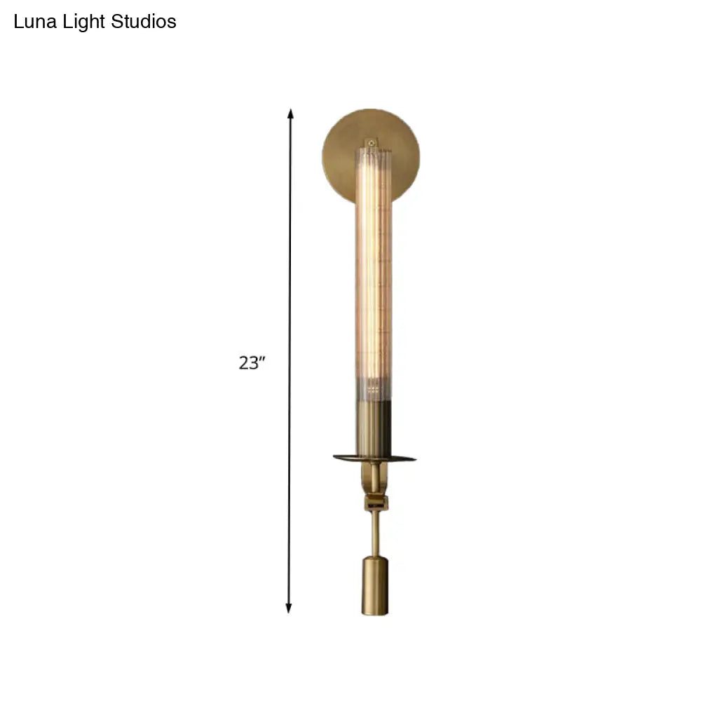 Prismatic Glass Led Bathroom Wall Lamp In Brass - Traditional Cylindrical Design