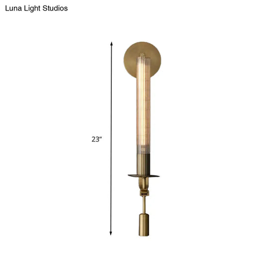 Prismatic Glass Led Bathroom Wall Lamp In Brass - Traditional Cylindrical Design