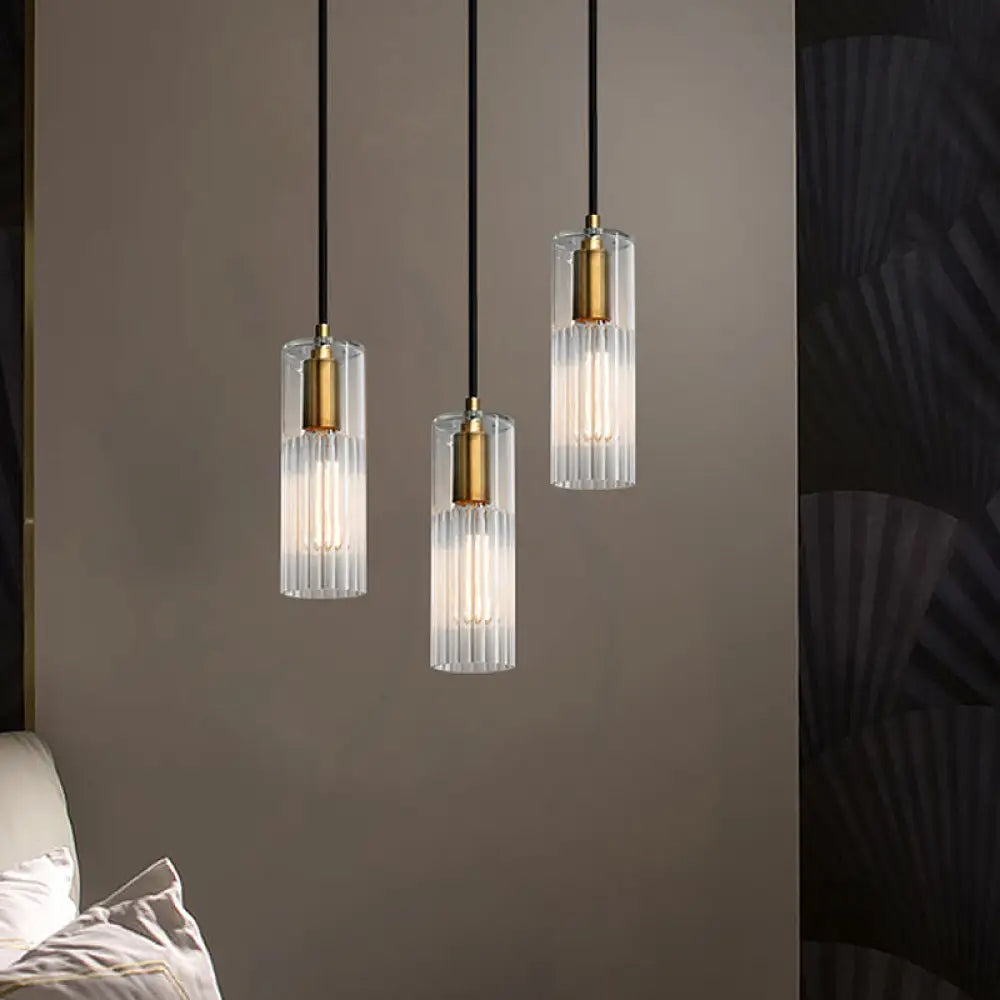 Prismatic Glass Pendant Lamp - Simple Tube Design White Ideal For Bedroom Brass Finish