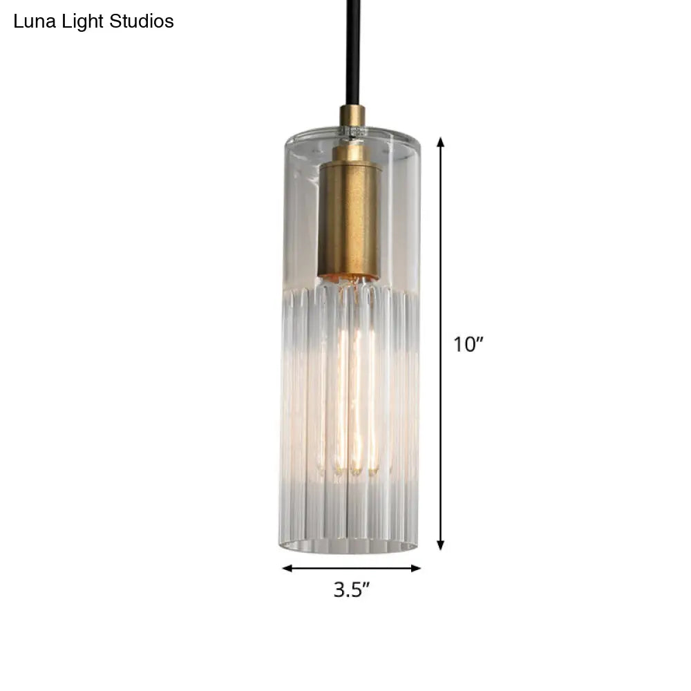 White Prismatic Glass Pendant Ceiling Lamp With Brass Finish - Simple Tube Design For Bedroom