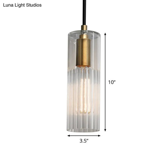 White Prismatic Glass Pendant Ceiling Lamp With Brass Finish - Simple Tube Design For Bedroom