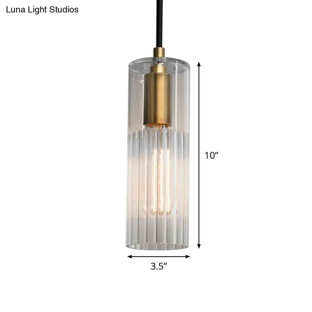 Prismatic Glass Pendant Lamp - Simple Tube Design White Ideal For Bedroom Brass Finish