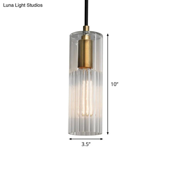 Prismatic Glass Pendant Lamp - Simple Tube Design White Ideal For Bedroom Brass Finish