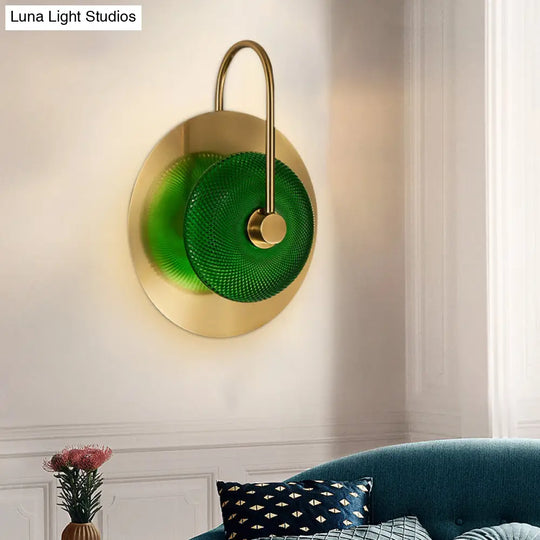 Prismatic Glass Wall Sconce: Bell Shape Post-Modern Brass Finish - Green/Clear