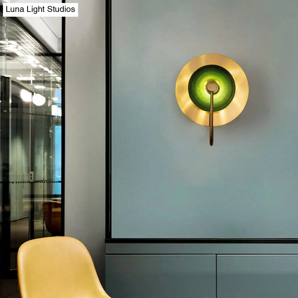 Prismatic Glass Wall Sconce: Bell Shape Post-Modern Brass Finish - Green/Clear