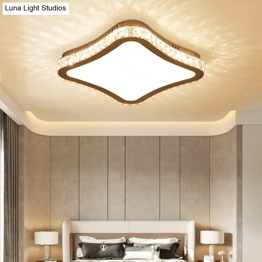 Prismatic K9 Crystal Ceiling Light: Elegant White Flush Mount Led For Bedroom / Small Arc