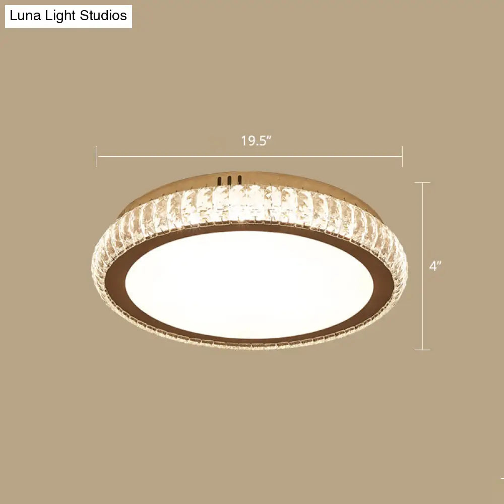 Prismatic K9 Crystal Ceiling Light: Elegant White Flush Mount Led For Bedroom