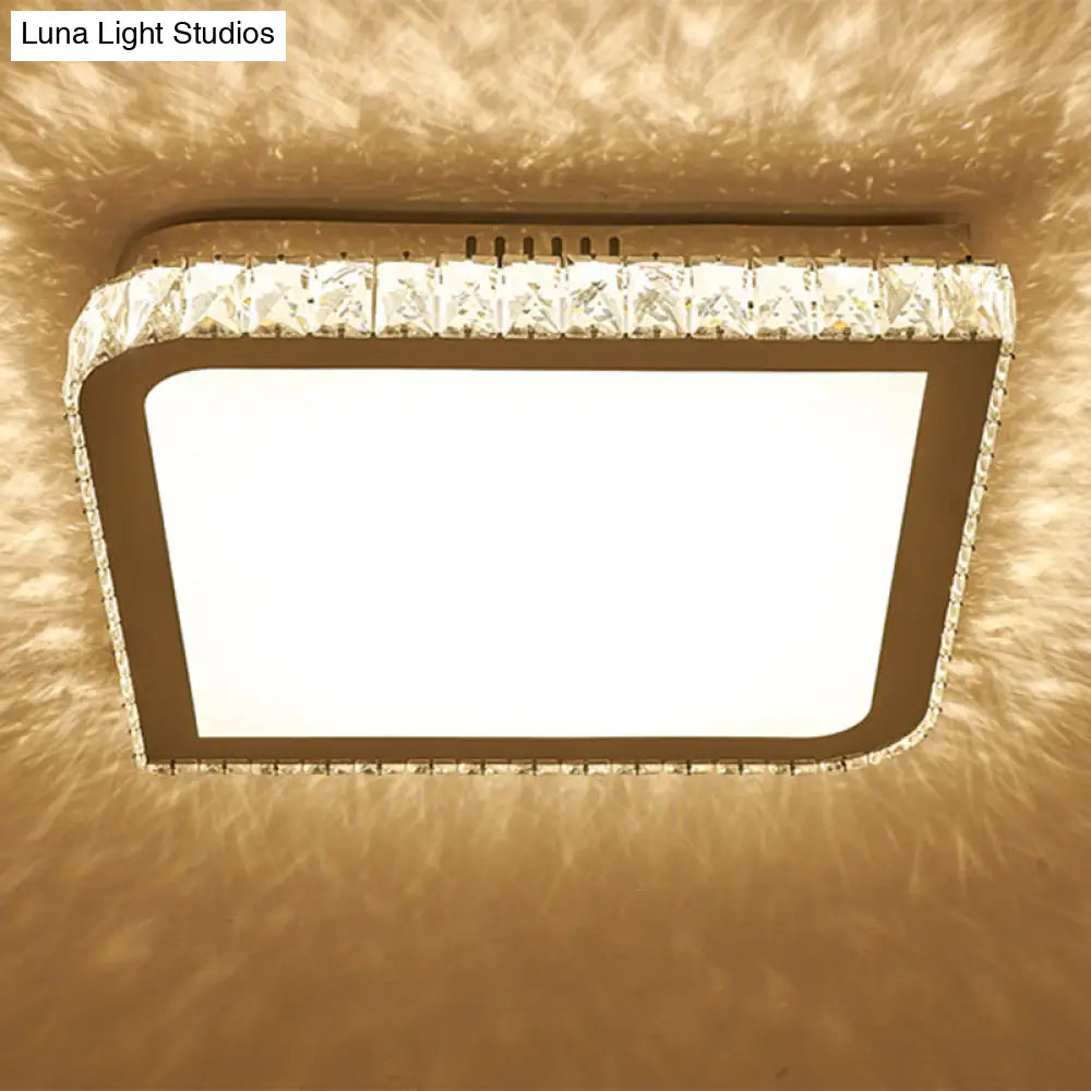 Prismatic K9 Crystal Ceiling Light: Elegant White Flush Mount Led For Bedroom / Small Square