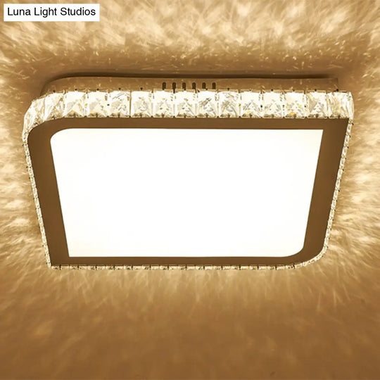 Prismatic K9 Crystal Ceiling Light: Elegant White Flush Mount Led For Bedroom / Small Square