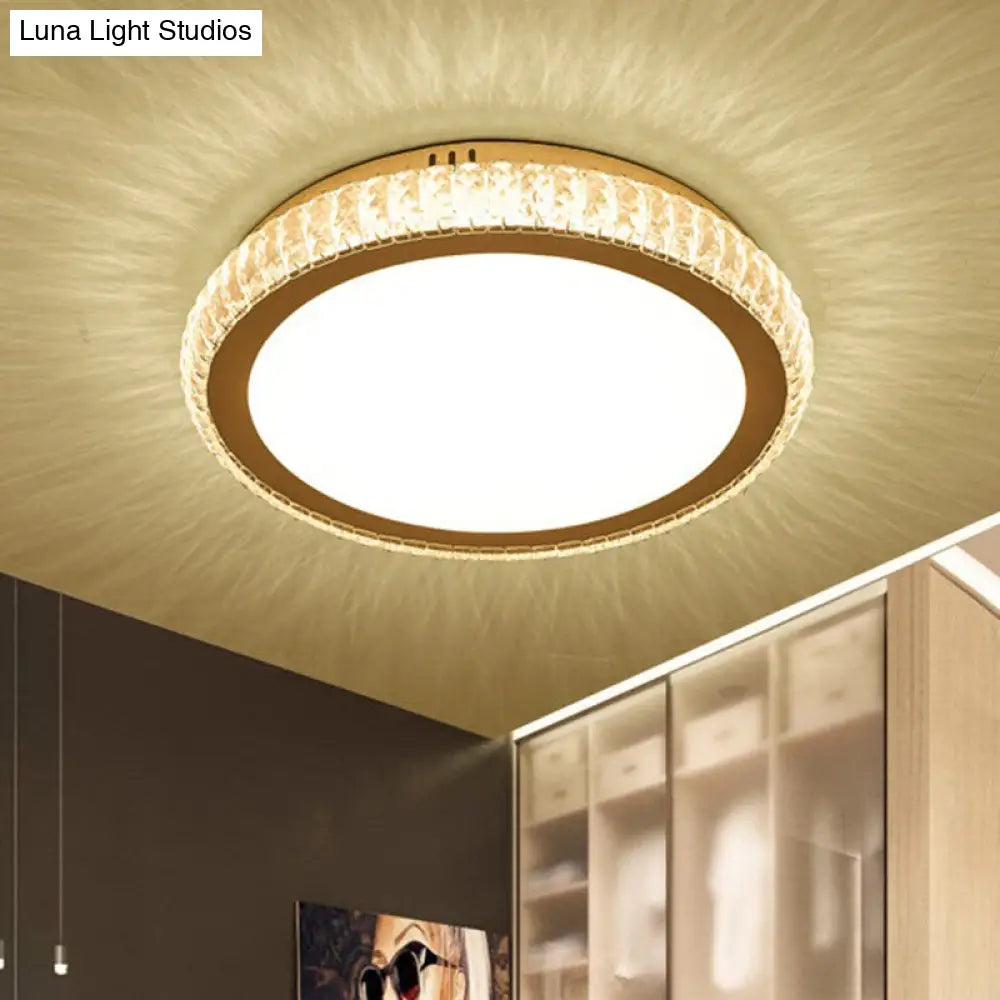 Prismatic K9 Crystal Ceiling Light: Elegant White Flush Mount Led For Bedroom / Small Circular Arc