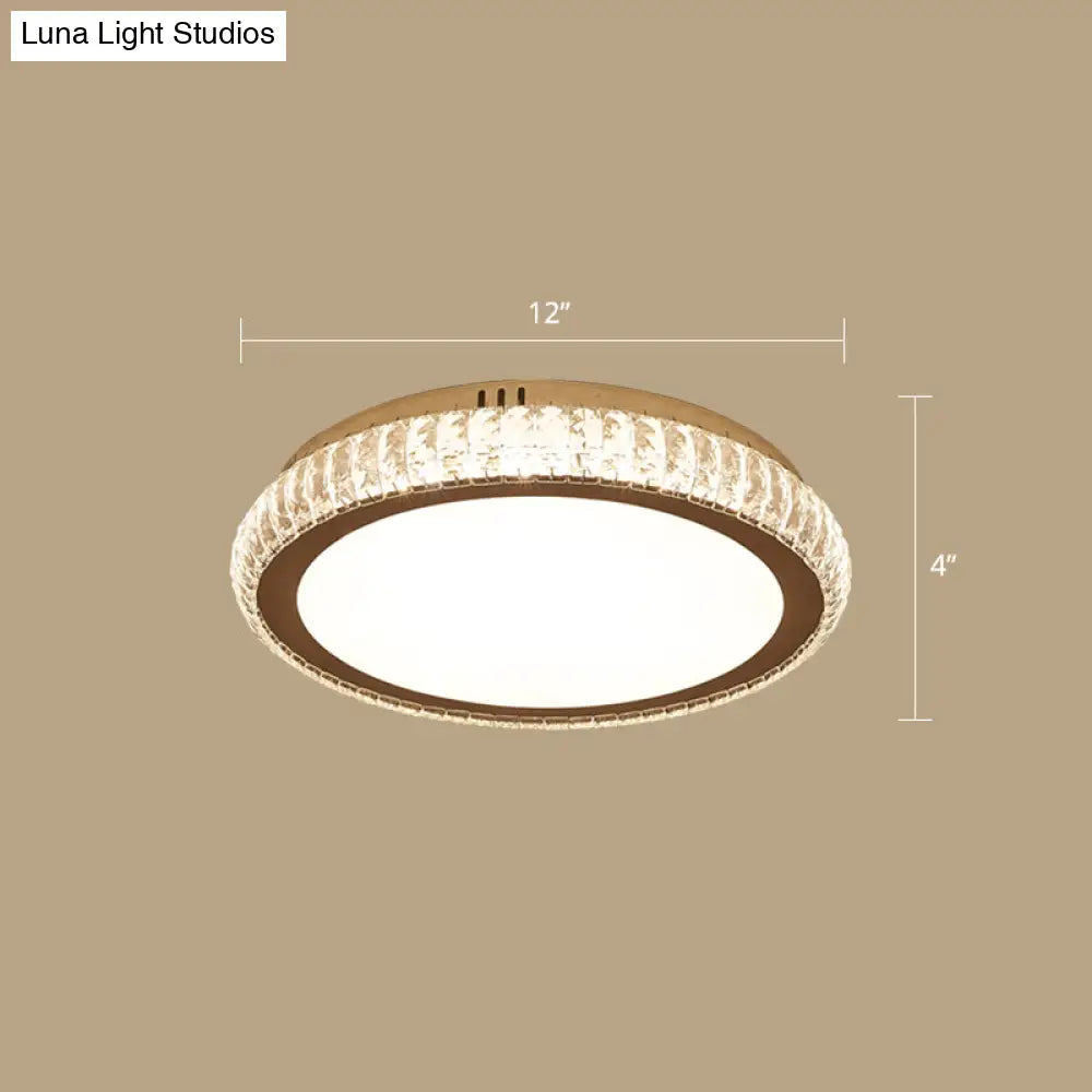 Prismatic K9 Crystal Ceiling Light: Elegant White Flush Mount Led For Bedroom