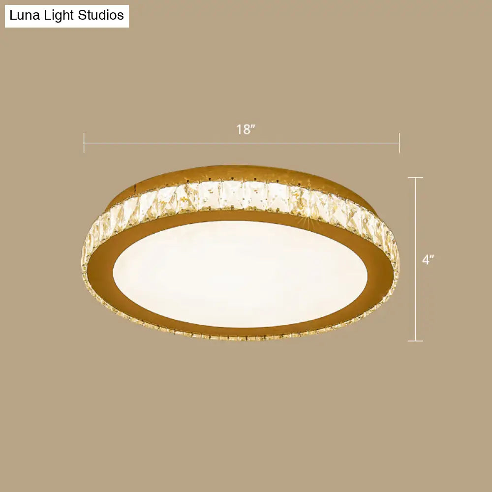 Prismatic K9 Crystal Ceiling Light: Elegant White Flush Mount Led For Bedroom