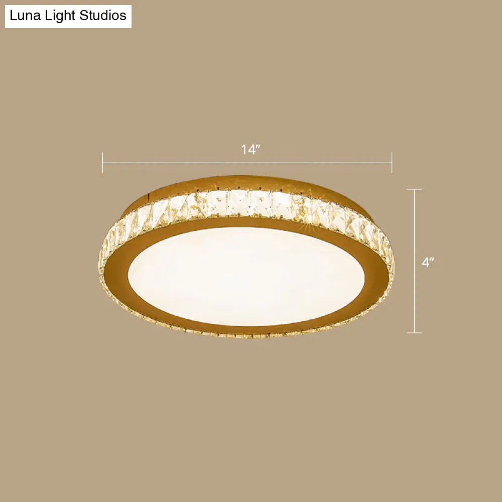 Prismatic K9 Crystal Ceiling Light: Elegant White Flush Mount Led For Bedroom