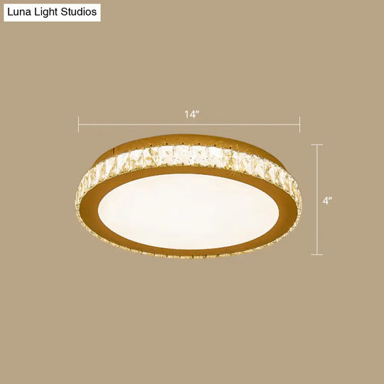 Prismatic K9 Crystal Ceiling Light: Elegant White Flush Mount Led For Bedroom