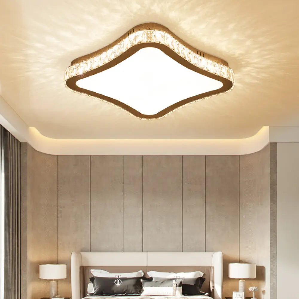 Prismatic K9 Crystal Ceiling Light: Elegant White Flush Mount Led For Bedroom / Small Arc