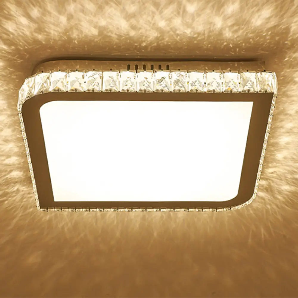 Prismatic K9 Crystal Ceiling Light: Elegant White Flush Mount Led For Bedroom / Small Square