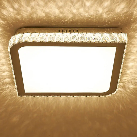 Prismatic K9 Crystal Ceiling Light: Elegant White Flush Mount Led For Bedroom / Small Square