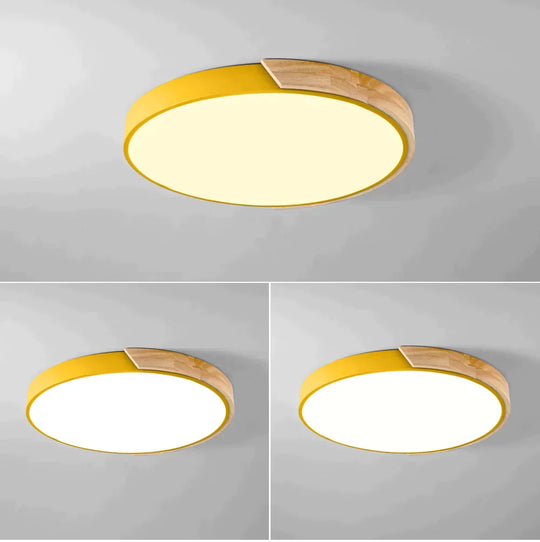 Colorful Nordic Wood Led Ceiling Lights Yellow / 30Cm 18W Warm White
