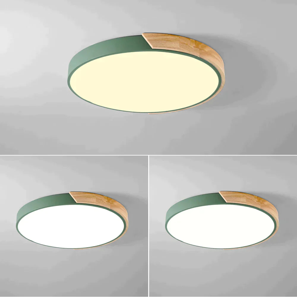 Colorful Nordic Wood Led Ceiling Lights Green / 30Cm 18W Warm White
