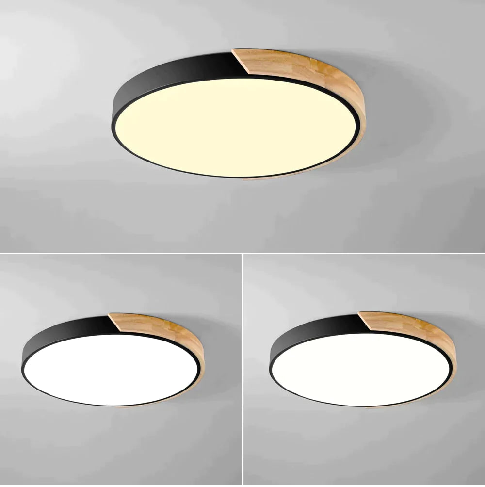 Colorful Nordic Wood Led Ceiling Lights Black / 30Cm 18W Warm White